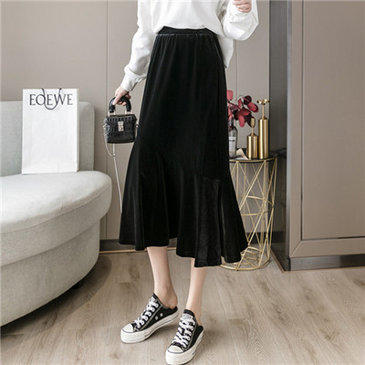2023 Autunm Femei Fusta din velur cu volane Fuste de iarnă din catifea mărimi mari, la modă, elegante, la petrecere, negru, albastru vin