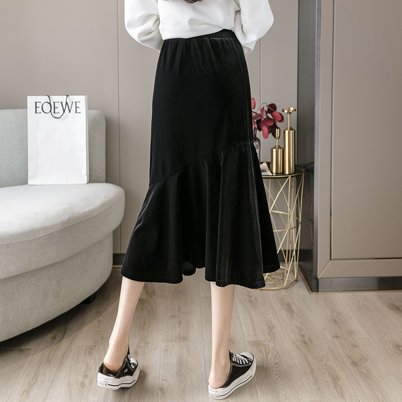 2023 Autunm Femei Fusta din velur cu volane Fuste de iarnă din catifea mărimi mari, la modă, elegante, la petrecere, negru, albastru vin