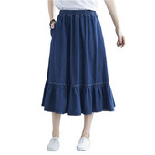 Fusta din denim cu volane de marca 2023 de toamnă, la modă pentru femei coreene cu talie înaltă Fuste de blugi din bumbac plisate, fuste de mărime plus 3XL 4XL