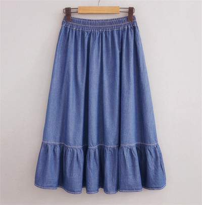 Fusta din denim cu volane de marca 2023 de toamnă, la modă pentru femei coreene cu talie înaltă Fuste de blugi din bumbac plisate, fuste de mărime plus 3XL 4XL