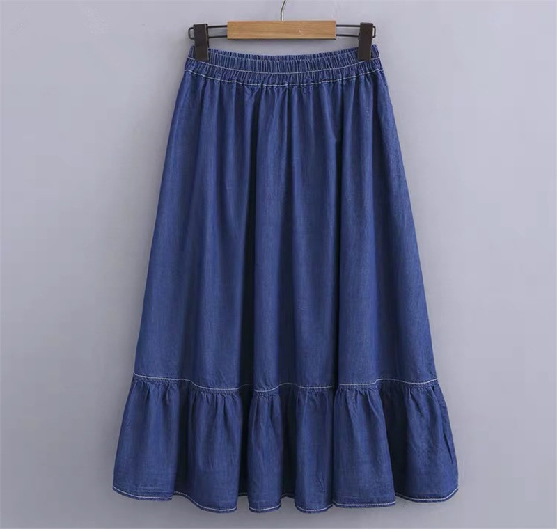 Fusta din denim cu volane de marca 2023 de toamnă, la modă pentru femei coreene cu talie înaltă Fuste de blugi din bumbac plisate, fuste de mărime plus 3XL 4XL