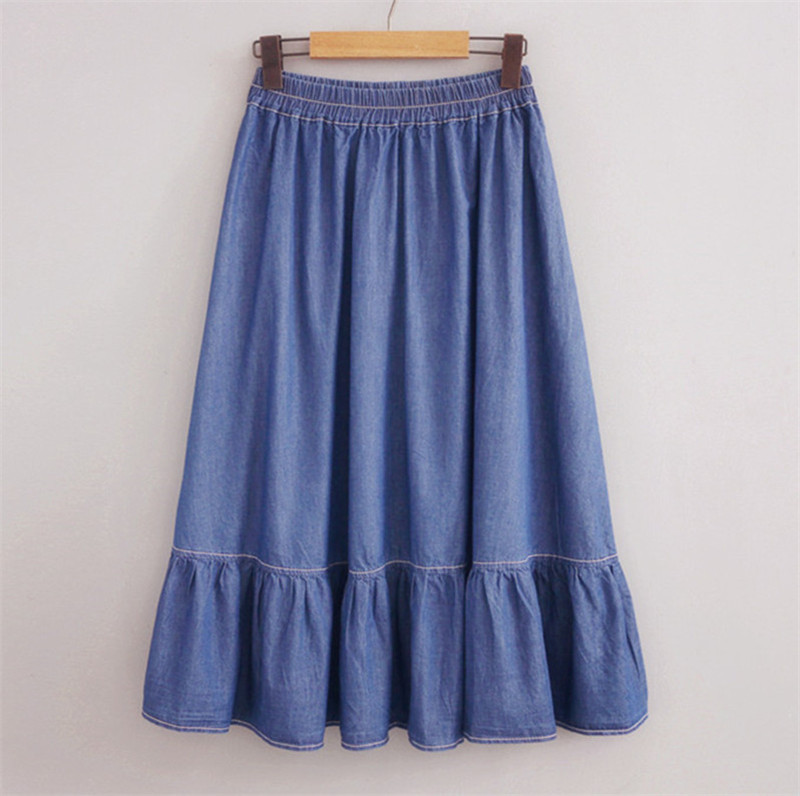 Fusta din denim cu volane de marca 2023 de toamnă, la modă pentru femei coreene cu talie înaltă Fuste de blugi din bumbac plisate, fuste de mărime plus 3XL 4XL