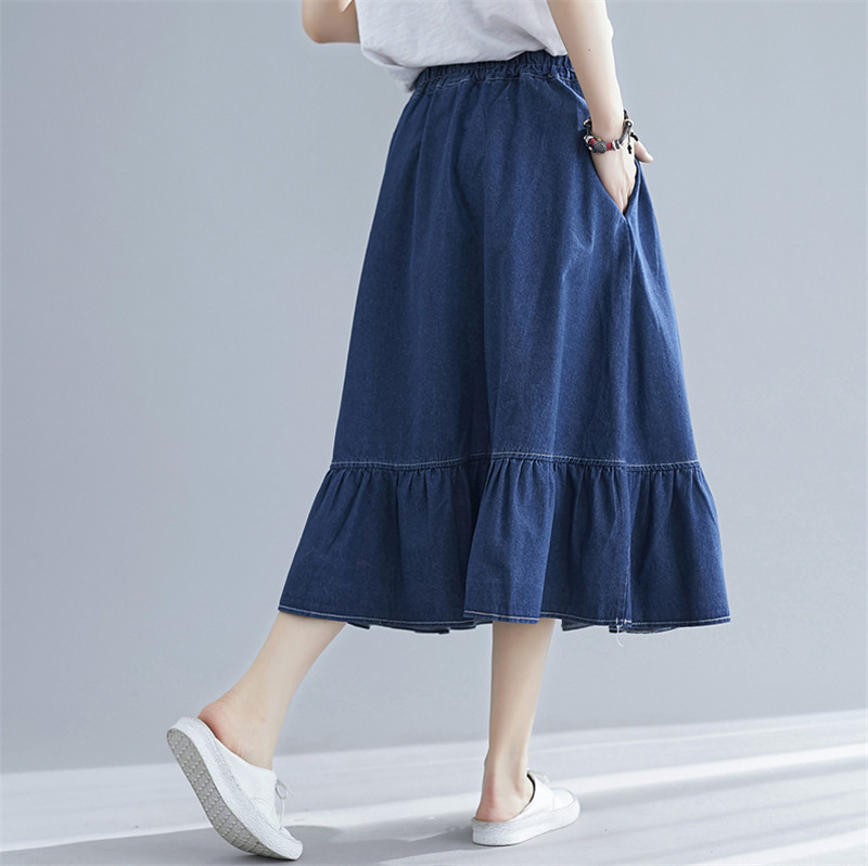Fusta din denim cu volane de marca 2023 de toamnă, la modă pentru femei coreene cu talie înaltă Fuste de blugi din bumbac plisate, fuste de mărime plus 3XL 4XL