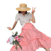 Ukrajinska slatka suknja za zabavu s visokim strukom Ženska jesen Ružičasto bijela ljubičasta pamučna lanena duga maksi suknja veće veličine vintage suknja 6XL