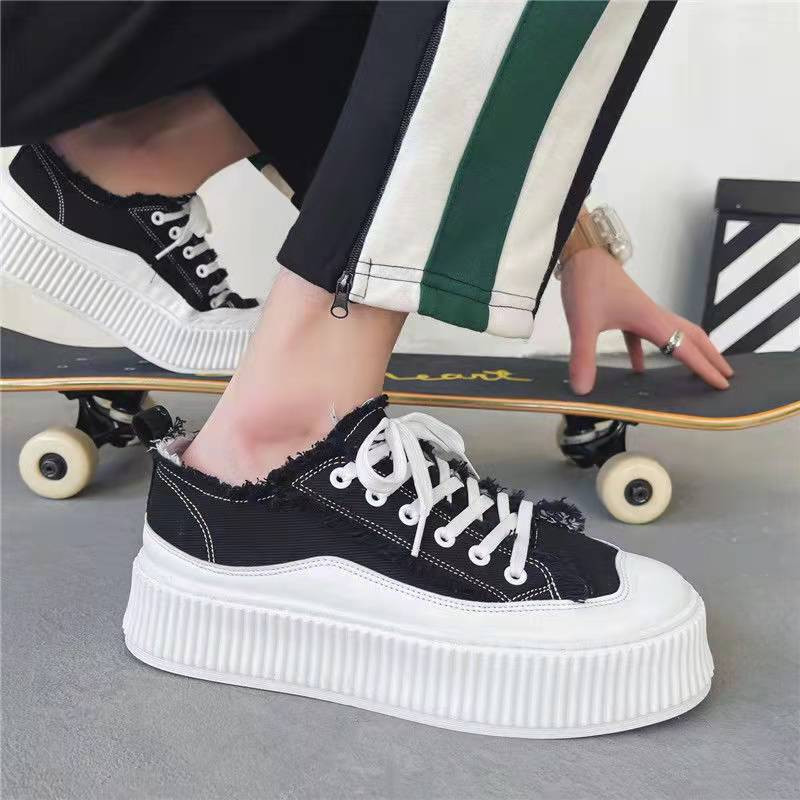 Pantofi vulcanizați pentru bărbați, portocalii de modă, cu platformă în stil coreean, pantofi din pânză pentru bărbați, îmbrăcăminte de stradă, pantofi toți pentru bărbați, pantofi de lona