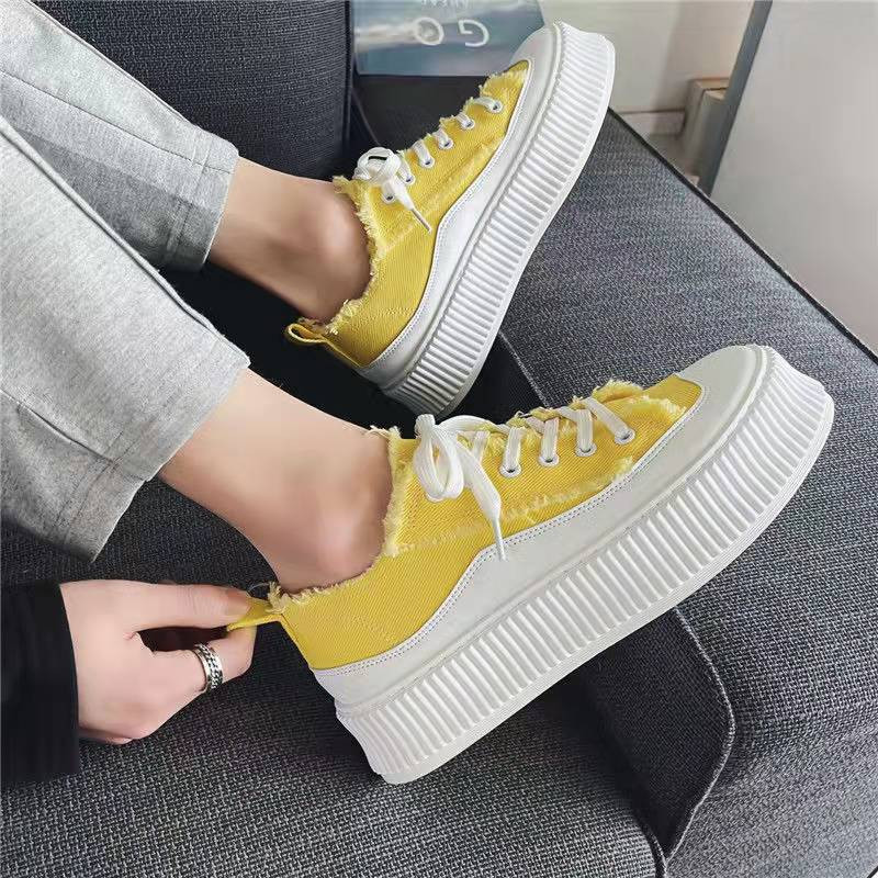 Pantofi vulcanizați pentru bărbați, portocalii de modă, cu platformă în stil coreean, pantofi din pânză pentru bărbați, îmbrăcăminte de stradă, pantofi toți pentru bărbați, pantofi de lona