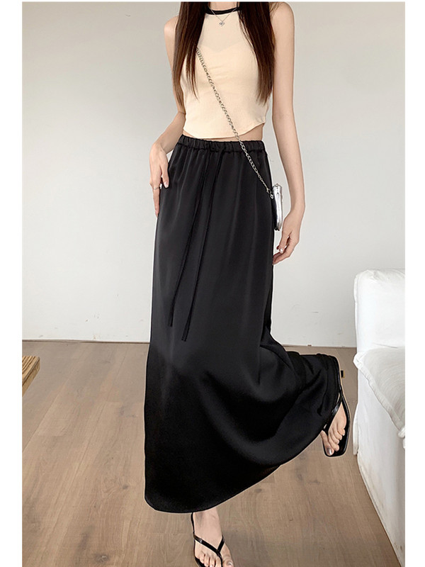 Nova jesenska ženska duga maksi satenska suknja od octene kiseline, zimska uredska dama 2023. Chic vintage suknja na vezanje suknja veće veličine 7XL