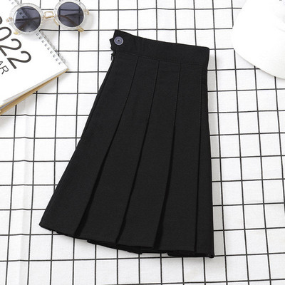 Fusta neagră pentru femei cu talie înaltă haine de vară vintage coreeană Harajuku roșu A Line Mini Eam School fuste scurte plisate pentru femei