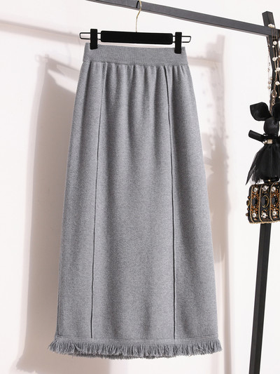 Plus Size Toamna Iarna Fuste calde tricotate cu ciucuri pentru femei cu talie înaltă Tricoturi groase solide Fuste Koeran Fuste casual 4XL