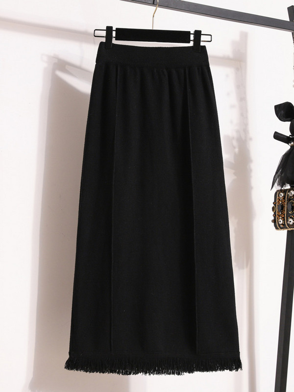 Plus Size Toamna Iarna Fuste calde tricotate cu ciucuri pentru femei cu talie înaltă Tricoturi groase solide Fuste Koeran Fuste casual 4XL