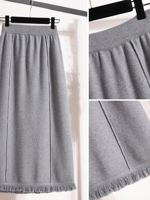 Plus Size Toamna Iarna Fuste calde tricotate cu ciucuri pentru femei cu talie înaltă Tricoturi groase solide Fuste Koeran Fuste casual 4XL