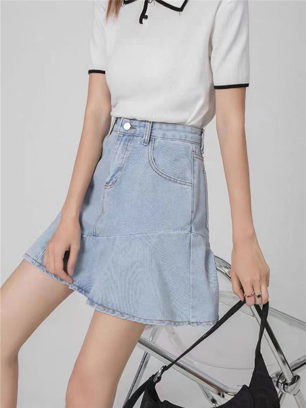 Colorfaith SK5459 Nove 2023. korejske modne traper trube nepravilne velike veličine Vintage ženske mini suknje s visokim strukom jesen zima