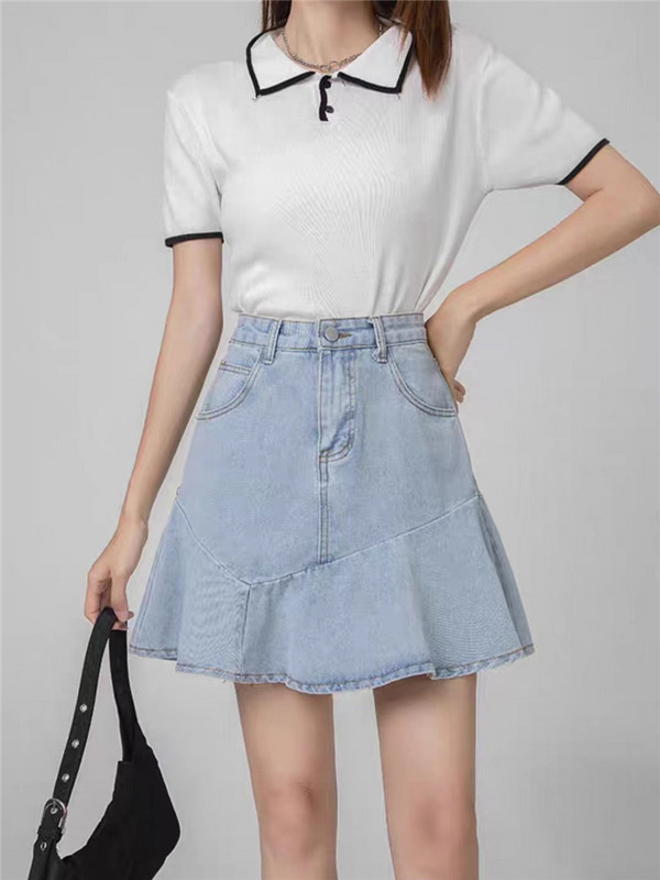 Colorfaith SK5459 Nove 2023. korejske modne traper trube nepravilne velike veličine Vintage ženske mini suknje s visokim strukom jesen zima