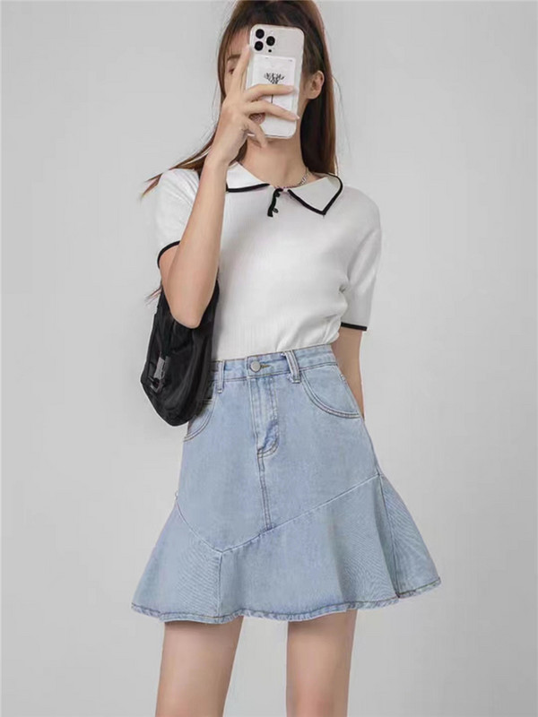 Colorfaith SK5459 Nove 2023. korejske modne traper trube nepravilne velike veličine Vintage ženske mini suknje s visokim strukom jesen zima