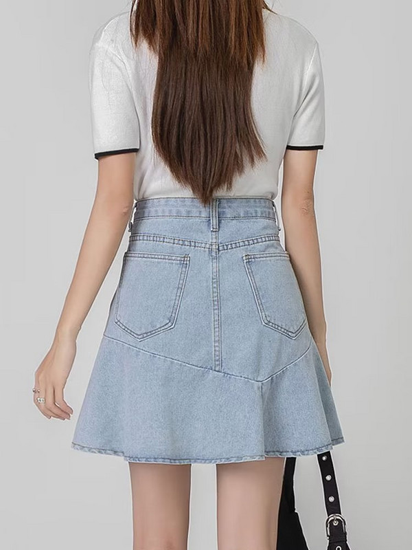 Colorfaith SK5459 Nove 2023. korejske modne traper trube nepravilne velike veličine Vintage ženske mini suknje s visokim strukom jesen zima