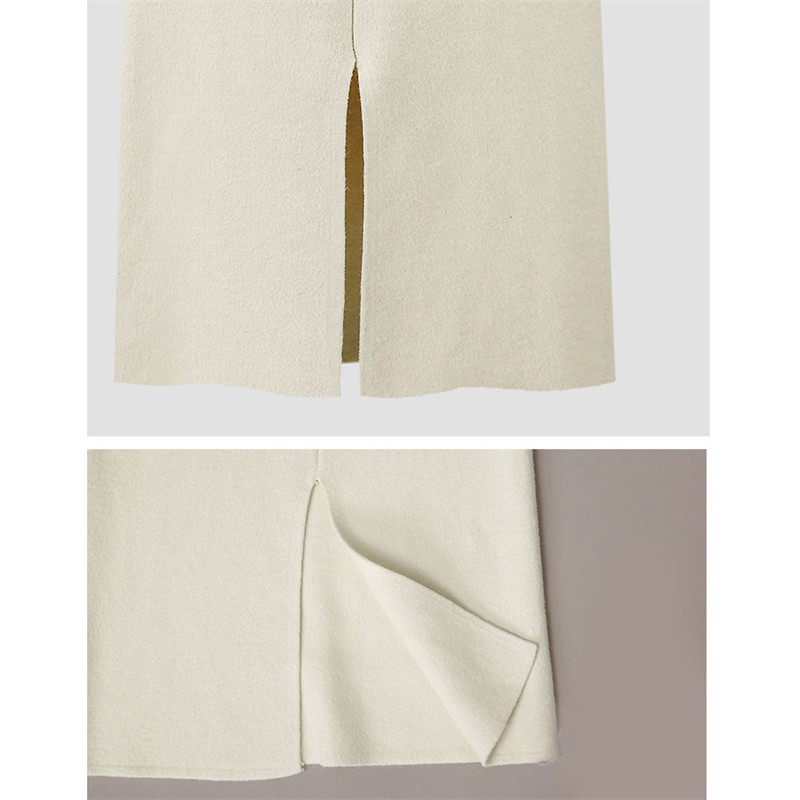 Plus Size 6xl Culoare uni Îngroșați fuste tricotate moda coreeană elastică cu talie înaltă fustă caldă despicată femei elegante fuste de iarnă