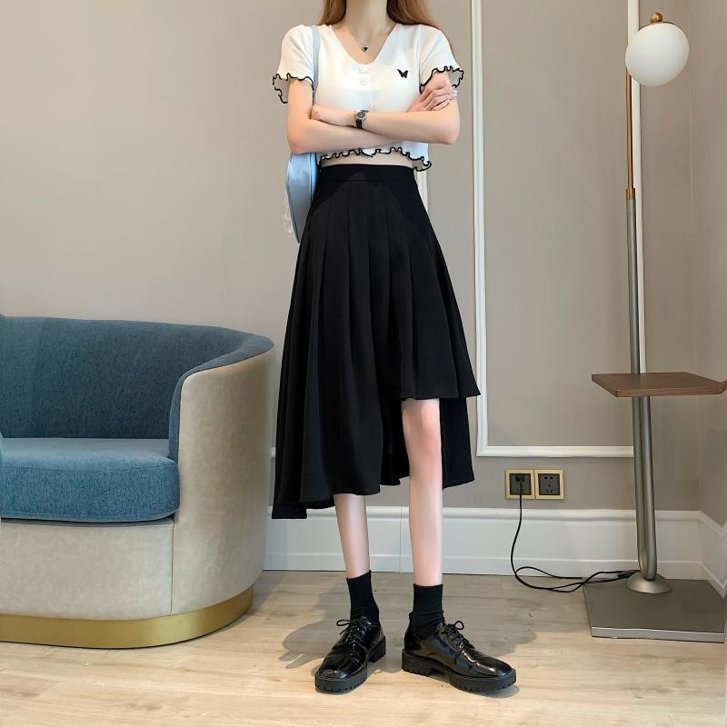 Fusta neregulată neregulată cu linie A de vară, cu talie înaltă, de culoare uni, lejeră, cu toate potrivirile, fuste de dimensiuni mari, îmbrăcăminte ocazională pentru femei.