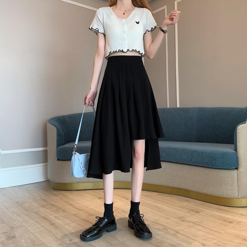 Fusta neregulată neregulată cu linie A de vară, cu talie înaltă, de culoare uni, lejeră, cu toate potrivirile, fuste de dimensiuni mari, îmbrăcăminte ocazională pentru femei.