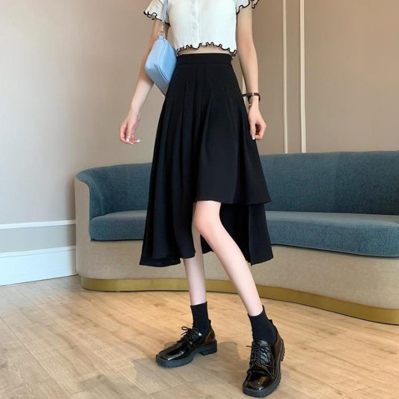 Fusta neregulată neregulată cu linie A de vară, cu talie înaltă, de culoare uni, lejeră, cu toate potrivirile, fuste de dimensiuni mari, îmbrăcăminte ocazională pentru femei.