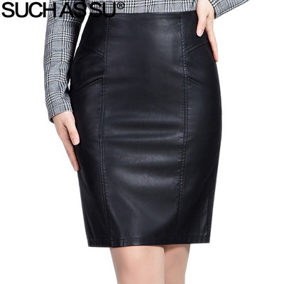 Cum ar fi SU New Fashion 2021 iarna PU fusta din piele femei negru talie inalta ocupatie creion de lucru S-5XL fustă de toamnă de dimensiuni mari