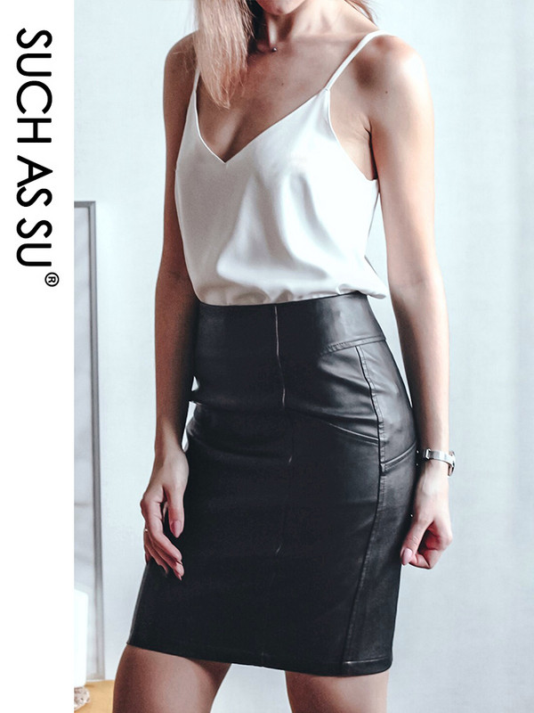 Cum ar fi SU New Fashion 2021 iarna PU fusta din piele femei negru talie inalta ocupatie creion de lucru S-5XL fustă de toamnă de dimensiuni mari