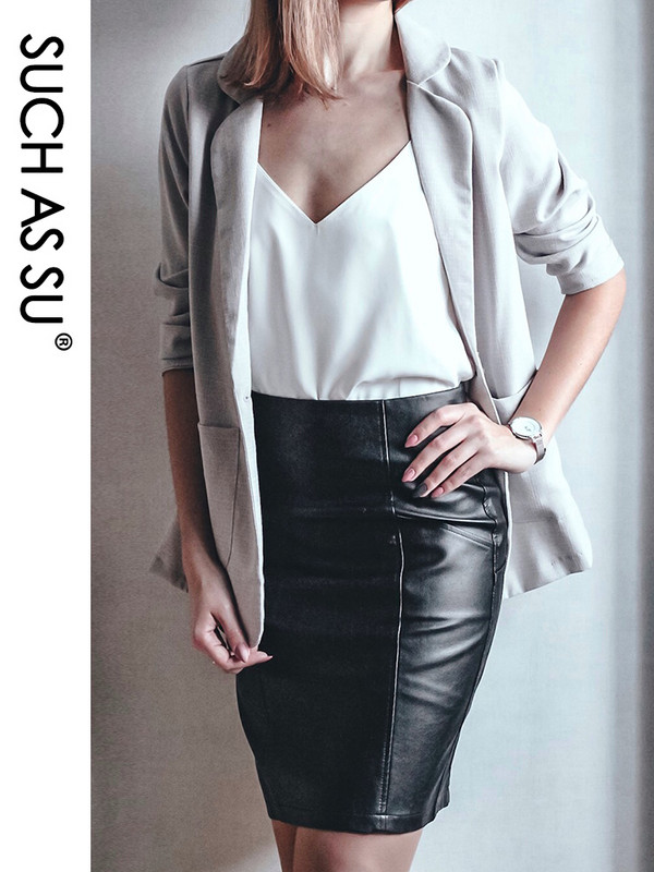 Cum ar fi SU New Fashion 2021 iarna PU fusta din piele femei negru talie inalta ocupatie creion de lucru S-5XL fustă de toamnă de dimensiuni mari