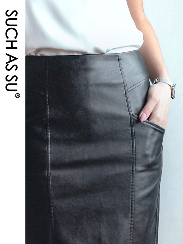 Cum ar fi SU New Fashion 2021 iarna PU fusta din piele femei negru talie inalta ocupatie creion de lucru S-5XL fustă de toamnă de dimensiuni mari