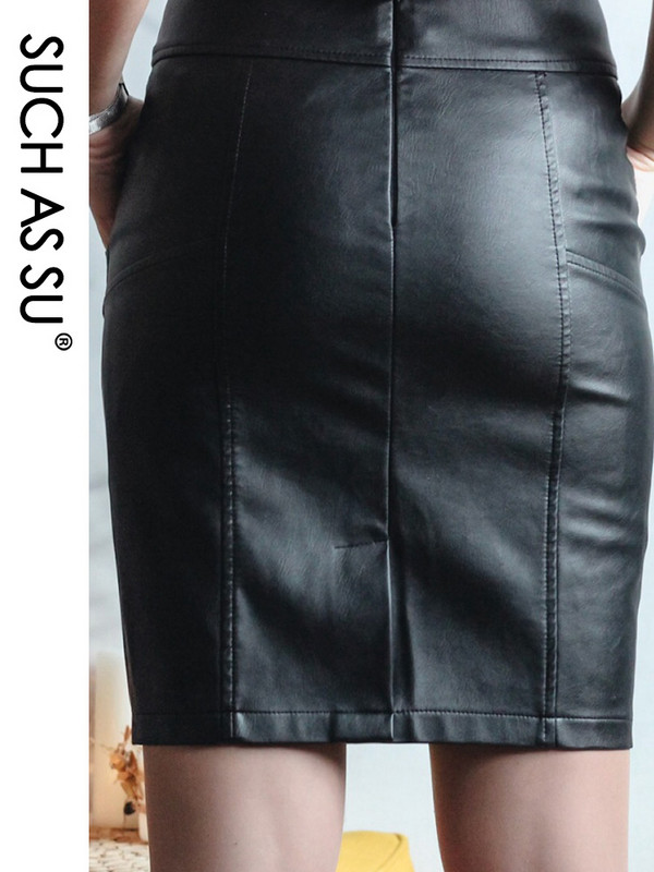 Cum ar fi SU New Fashion 2021 iarna PU fusta din piele femei negru talie inalta ocupatie creion de lucru S-5XL fustă de toamnă de dimensiuni mari