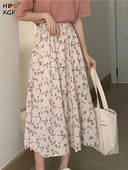 Fusta midi cu imprimare la modă coreeană de dimensiuni mari pentru femei, vară, plisată, elastică, cu talie înaltă, fustă lungă, ocazională, elegantă.