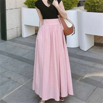 Elegant Pink Plus μέγεθος 40-100kg Πλισέ φούστες Καλοκαιρινό φθινόπωρο Ελαστική ψηλόμεση φούστα τσέπη Φούστα σε γραμμή Α Μόδα Γυναικεία μακριά φούστα