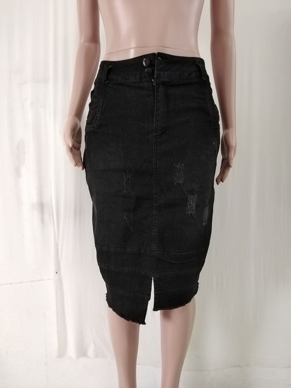 Fuste Denim De Vară Femei Cusături Spălate Fusta Jeans Dimensiune Plus Fusta Lungimea La Genunchi Fusta Ciucuri