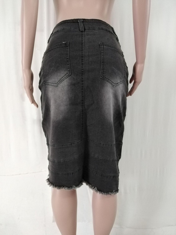 Fuste Denim De Vară Femei Cusături Spălate Fusta Jeans Dimensiune Plus Fusta Lungimea La Genunchi Fusta Ciucuri