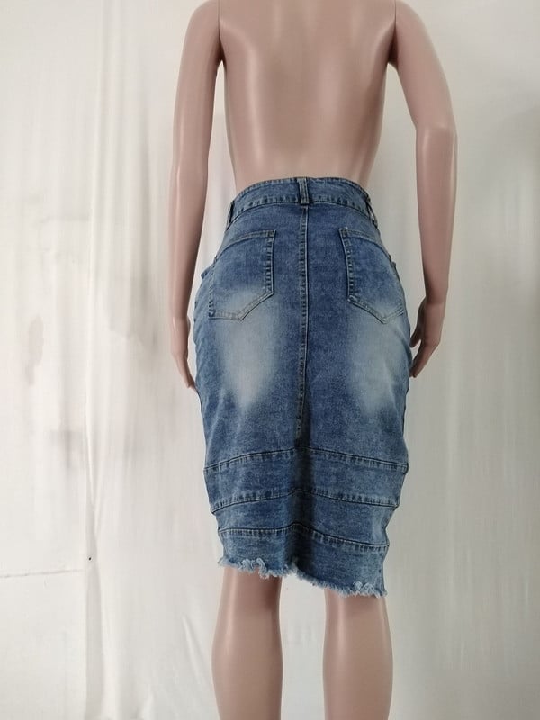 Fuste Denim De Vară Femei Cusături Spălate Fusta Jeans Dimensiune Plus Fusta Lungimea La Genunchi Fusta Ciucuri