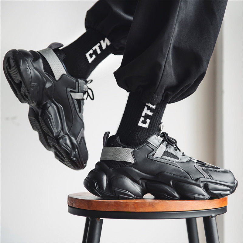 Muške crne tenisice s platformom Muške zimske modne muške debele cipele Tenisice Ulični stil Muška obuća Cipele za muškarce