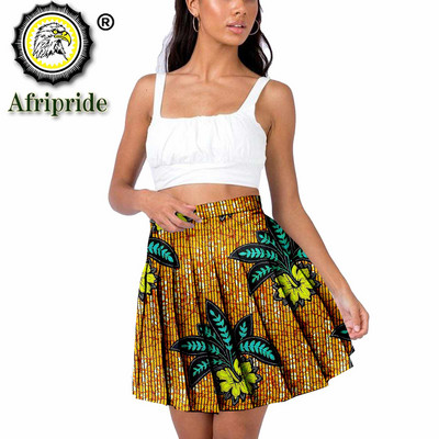 Fuste mini pentru femei, cu imprimeu african Ankara Fusta plisată cu volan de vară, cu talie înaltă, fustă în formă de A, haine africane S2127007