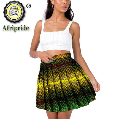 Fuste mini pentru femei, cu imprimeu african Ankara Fusta plisată cu volan de vară, cu talie înaltă, fustă în formă de A, haine africane S2127007