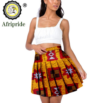 Fuste mini pentru femei, cu imprimeu african Ankara Fusta plisată cu volan de vară, cu talie înaltă, fustă în formă de A, haine africane S2127007