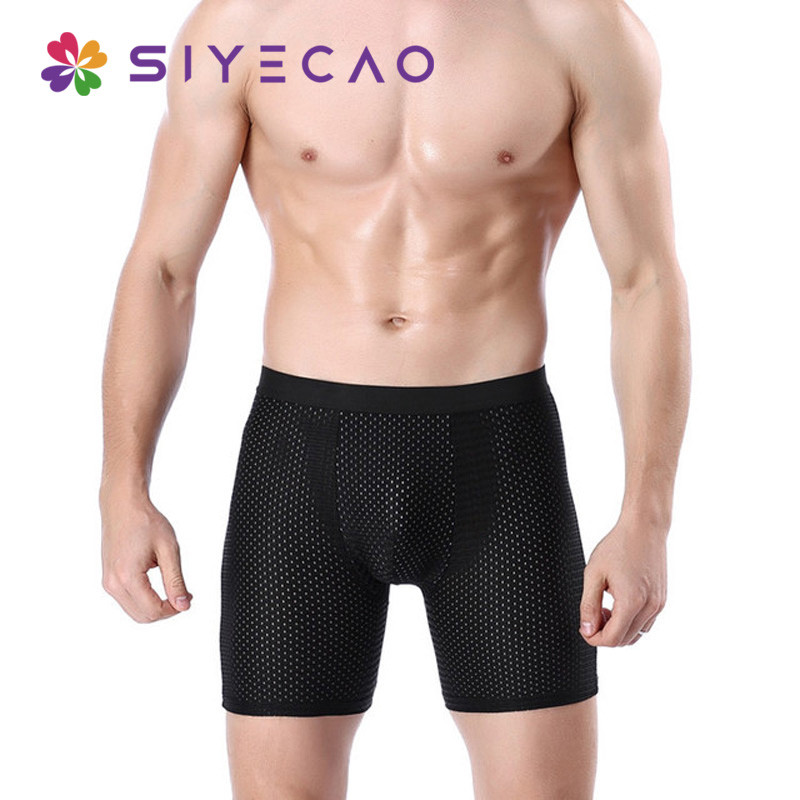 Σορτς με πλέγμα συμπίεσης Μακρύ μπόξερ Ανδρικό σορτς μπόξερ Spandex Ανδρικό νάιλον Cueca Boxer Homme Σώβρακο με μακρύ πόδι που αναπνέει