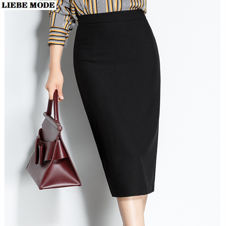 Fusta creion lungă, subțire, cu talie înaltă, pachet pentru carieră, șold negru, bleumarin, burgundă, mărime mare, până la genunchi Jupe Femme