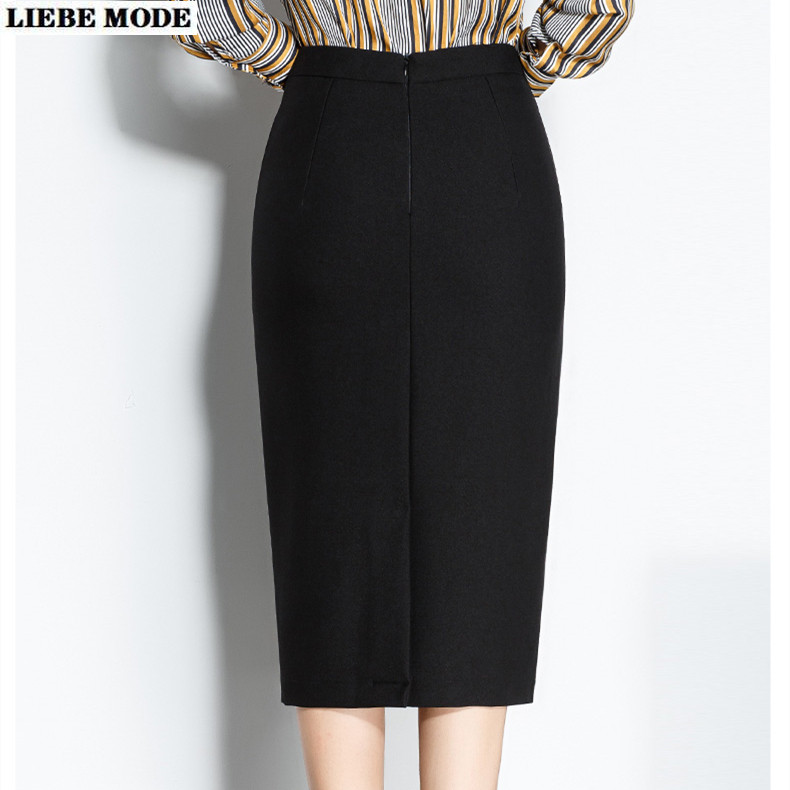 Fusta creion lungă, subțire, cu talie înaltă, pachet pentru carieră, șold negru, bleumarin, burgundă, mărime mare, până la genunchi Jupe Femme