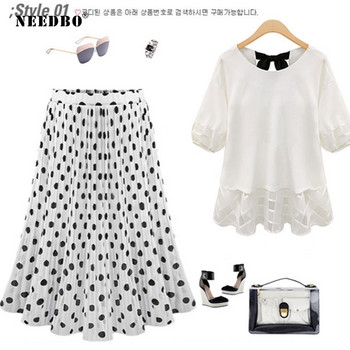 NEEDBO Fashion Chiffon Φούστα Πλισέ Μαύρη Πουά Midi Γυναικεία φούστα Holiday Beach Plus Size Ελαστική ψηλόμεση γυναικείες φούστες