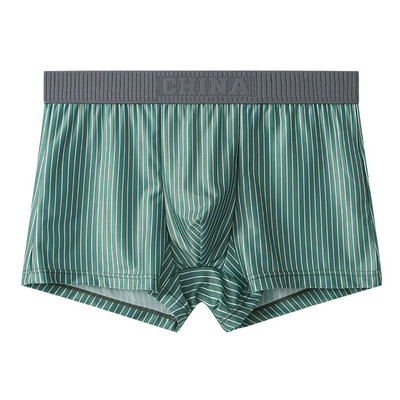 Σέξι άντρες Ice Silk Boxer Ριγέ Φαρδιά Σλιπ Εσώρουχα πουγκί Bugle Εσώρουχα χωρίς ραφές ελαστικό σορτς μπαούλες Casual Swim κοντά σώβρακα