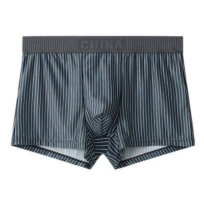 Σέξι άντρες Ice Silk Boxer Ριγέ Φαρδιά Σλιπ Εσώρουχα πουγκί Bugle Εσώρουχα χωρίς ραφές ελαστικό σορτς μπαούλες Casual Swim κοντά σώβρακα