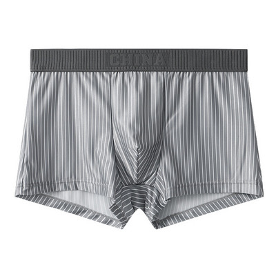 Σέξι άντρες Ice Silk Boxer Ριγέ Φαρδιά Σλιπ Εσώρουχα πουγκί Bugle Εσώρουχα χωρίς ραφές ελαστικό σορτς μπαούλες Casual Swim κοντά σώβρακα