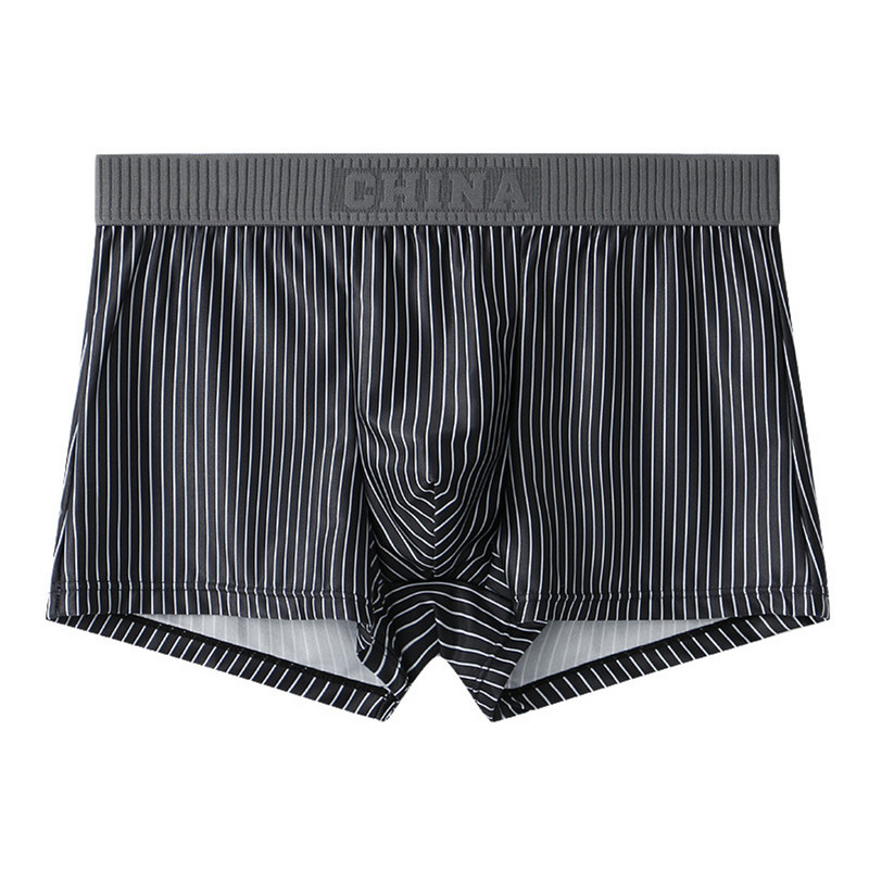 Σέξι άντρες Ice Silk Boxer Ριγέ Φαρδιά Σλιπ Εσώρουχα πουγκί Bugle Εσώρουχα χωρίς ραφές ελαστικό σορτς μπαούλες Casual Swim κοντά σώβρακα