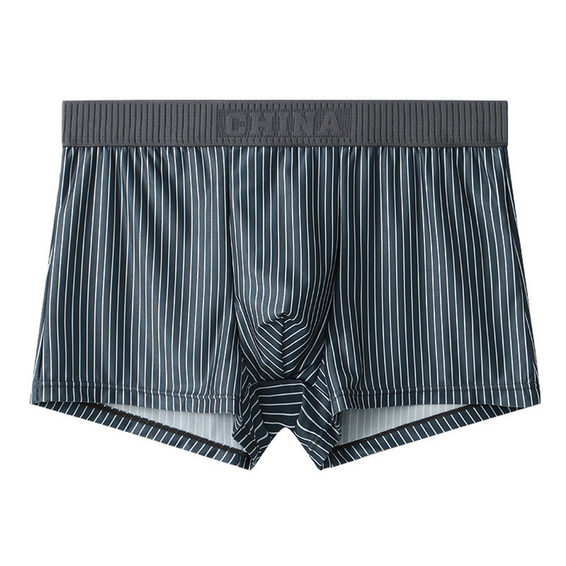 Σέξι άντρες Ice Silk Boxer Ριγέ Φαρδιά Σλιπ Εσώρουχα πουγκί Bugle Εσώρουχα χωρίς ραφές ελαστικό σορτς μπαούλες Casual Swim κοντά σώβρακα
