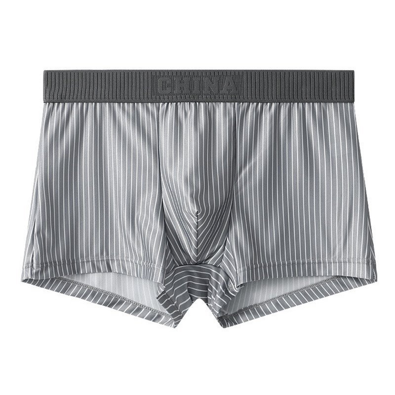 Σέξι άντρες Ice Silk Boxer Ριγέ Φαρδιά Σλιπ Εσώρουχα πουγκί Bugle Εσώρουχα χωρίς ραφές ελαστικό σορτς μπαούλες Casual Swim κοντά σώβρακα