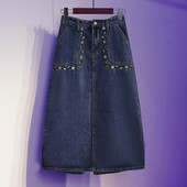 Traper suknja Ženska ljetna Vintage duge suknje s cvjetnim vezom visokog struka Plus veličina 5xl Ulična ležerna uska jeans suknja