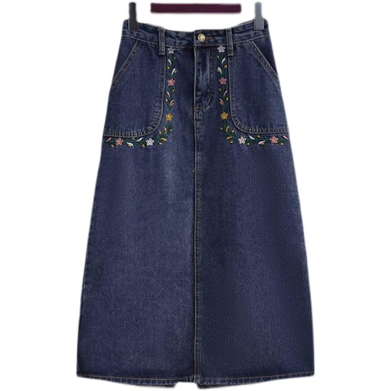 Traper suknja Ženska ljetna Vintage duge suknje s cvjetnim vezom visokog struka Plus veličina 5xl Ulična ležerna uska jeans suknja