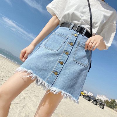 Ženske ljetne traper suknje visokog struka A-kroja Debele MM studentske ležerne uske modne suknje s jednim kopčanjem Ženska ulična odjeća